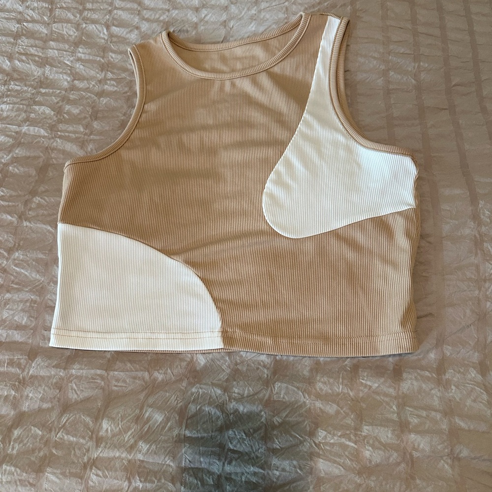 Crop cream and tan ribbed tank SHEIN size large